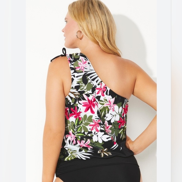 Swimsuits for All Women's Plus Size One Shoulder Blouson Tankini Top - Picture 5 of 10